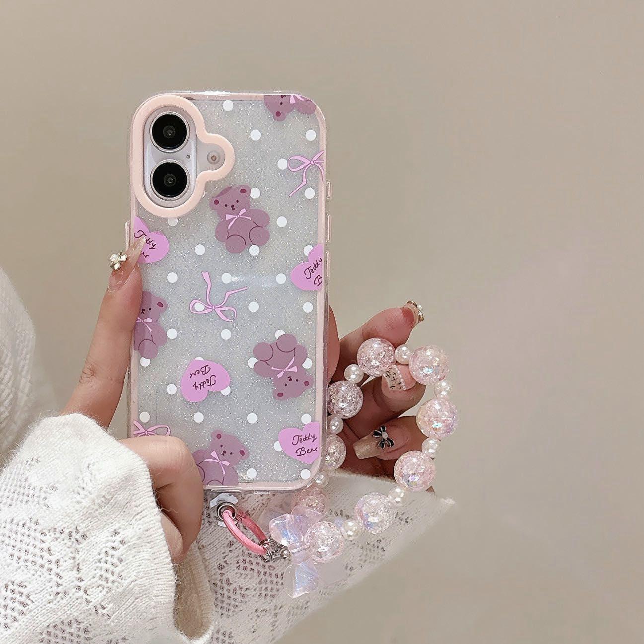 TEDDY BEAR AND BOW PRINTS WITH CHARMS FLEXIBELE SILICON WITH CAMERA PROTECTION COVER FOR ALL iPHONE AND SAMSUNG MODELS. - Image 6
