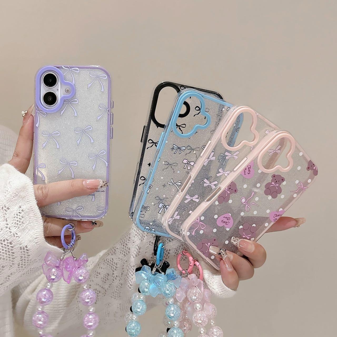 TEDDY BEAR AND BOW PRINTS WITH CHARMS FLEXIBELE SILICON WITH CAMERA PROTECTION COVER FOR ALL iPHONE AND SAMSUNG MODELS. - Image 5