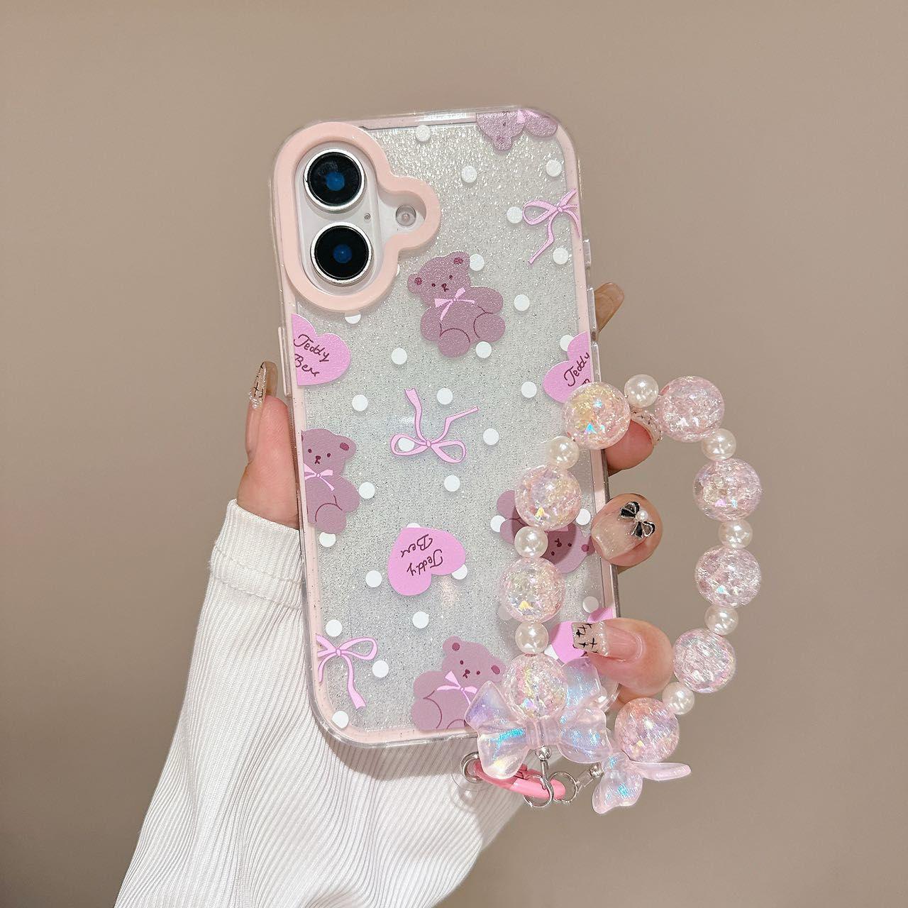 TEDDY BEAR AND BOW PRINTS WITH CHARMS FLEXIBELE SILICON WITH CAMERA PROTECTION COVER FOR ALL iPHONE AND SAMSUNG MODELS. - Image 4