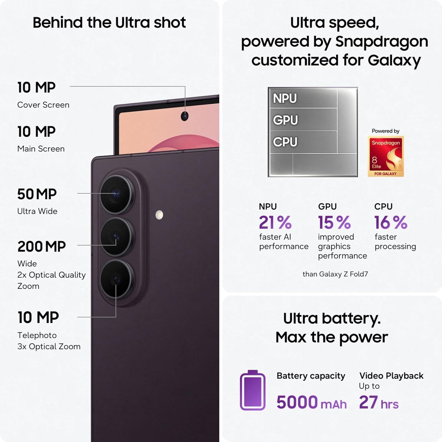Samsung Galaxy Z Fold8 Ultra 5G Smartphone with Galaxy AI (Violet Shadow, 12GB RAM, 256GB Storage), Customised Processor, 5000mAh Battery, 200MP Camera, Now Nudge, Photo Assist - Image 2