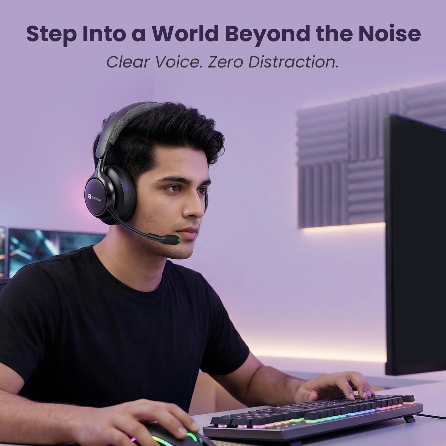 Portronics Muffs M7 Over Ear Headphone with USB-A & Type C 2.4Ghz Receiver, Detachable Boom Mic, Upto 50 Hours Playtime, Deep Bass, Bluetooth V5.4, 40mm Dynamics Driver, Type C Fast Charging(Black) - Image 3