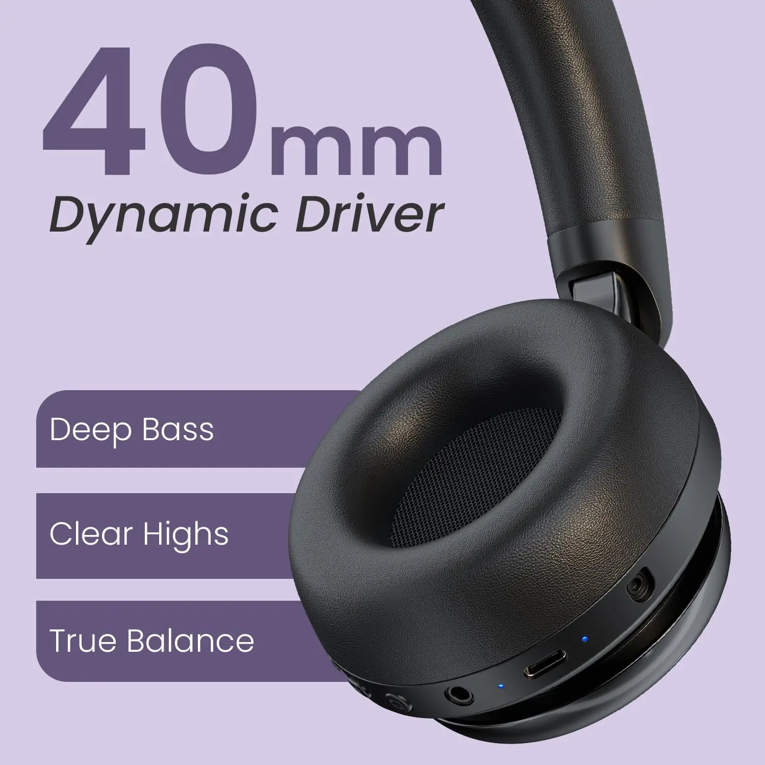 Portronics Muffs M7 Over Ear Headphone with USB-A & Type C 2.4Ghz Receiver, Detachable Boom Mic, Upto 50 Hours Playtime, Deep Bass, Bluetooth V5.4, 40mm Dynamics Driver, Type C Fast Charging(Black) - Image 6