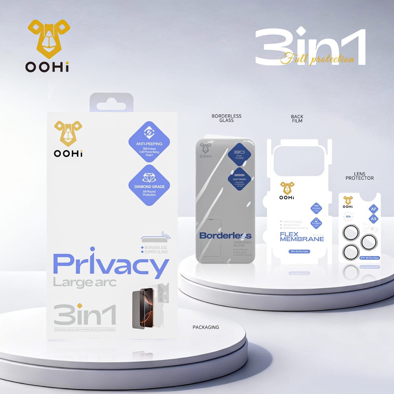 OOHi 3 in 1 privacy tempered glass iPhone