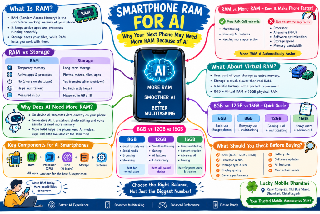 Smartphone RAM for AI explained with 8GB 12GB and 16GB comparison