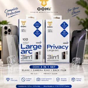 OOHi 3 in 1 clear tempered glass iPhone