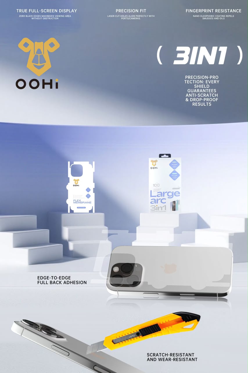 OOHi 3 in 1 clear tempered glass iPhone