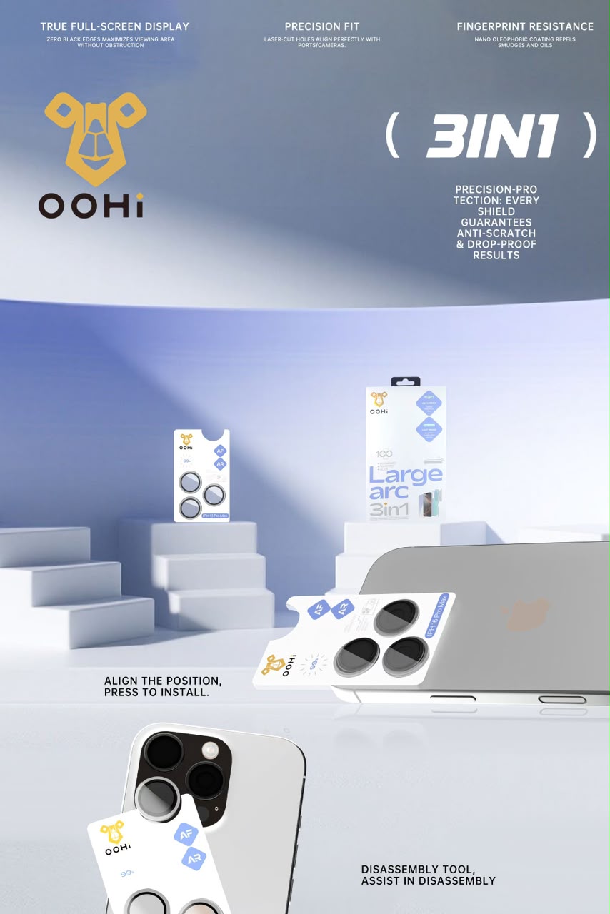 OOHi 3 in 1 clear tempered glass iPhone