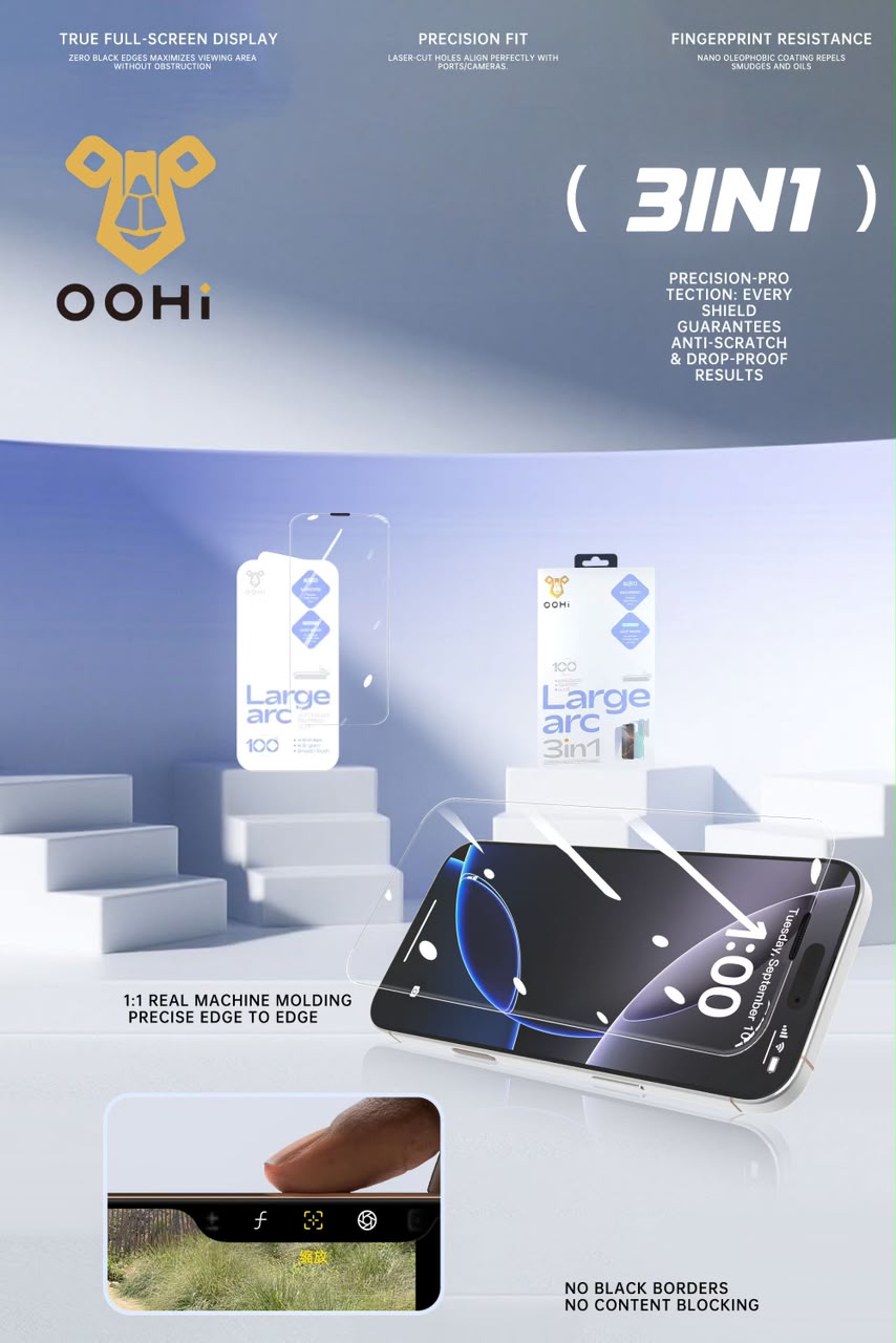 OOHi 3 in 1 clear tempered glass iPhone